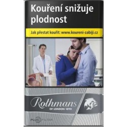 Kartonové balení tvrdá krabička cigarety s filtrem Rothmans of London Plus filter stříbrná kolek Q 148 10x20ks