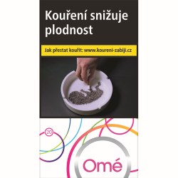 Kartonové balení tvrdá krabička cigarety s filtrem Omé White slim I 0,1 Mg kolek R 140 Kč 10x20 ks