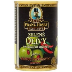 Zelené olivy ve slaném nálevu plněné pálivou paprikovou pastou - Kaiser Franz Josef Exclusive 300ml