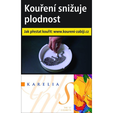 Kartonové balení tvrdá krabička cigarety s filtrem Karelia slim S 0,6 Mg kolek Q 135 Kč 10x20 ks